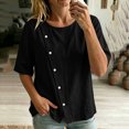thumbnail image 3 of TGSLY Asymmetrical Button Placket Tops for Women Lightweight Thin Crew Neck Solid Color Blouses Loose Fit Dressy Casual Half Sleeve Shirts XXL, 3 of 7