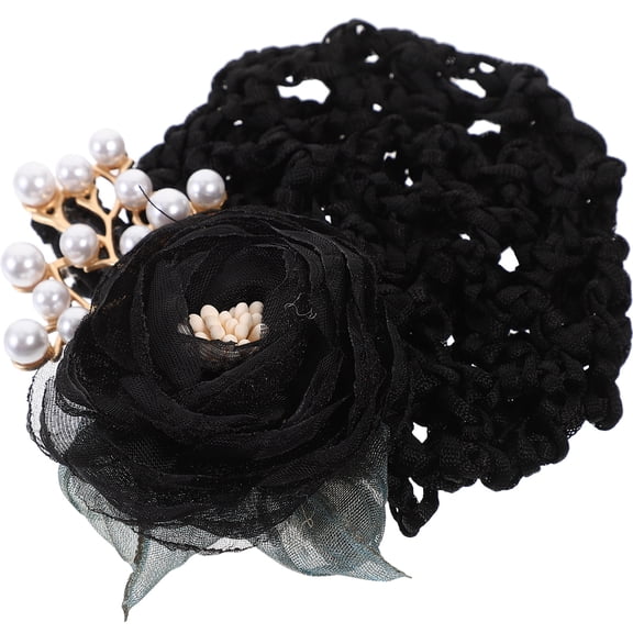 CATIEBYE Fabric Flower Hair Bun Cover Black Hairnet Perfect for Work and Formal Wear