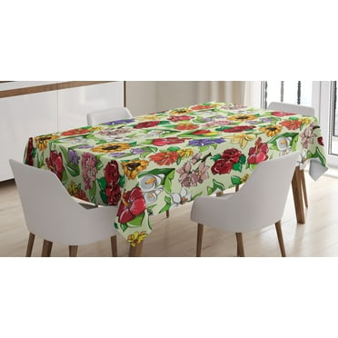 Ambesonne Jasmine Tablecloth Rectangular Table Cover, Vibrant Color Summer, 60"x84", Multicolor