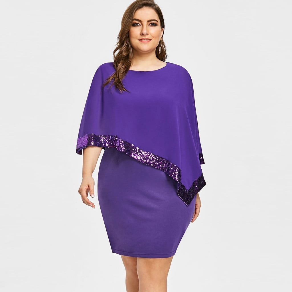 fartey Plus Size Dress for Women Party Cold Shoulder Overlay Asymmetric  Chiffon Strapless Sequins Dresses for Ladies - Walmart.com