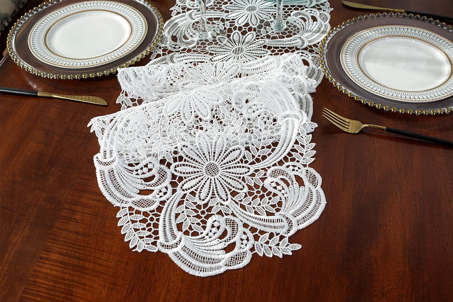 Lace Doily Table Runners Dresser Scarf Embroidered Flowers