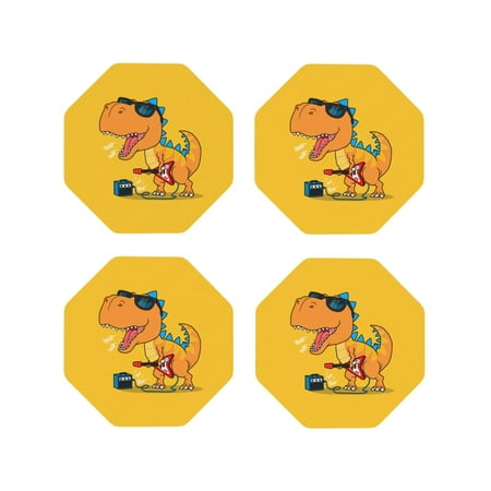 

Drink Coasters Set of 4 Rockstar Dinosaur Leather Coasters for Coffee Table Protector Heat Resistant Cute Coasters for Home Decor Housewarming Gifts Bar Kitchen 4 Inch Octagon