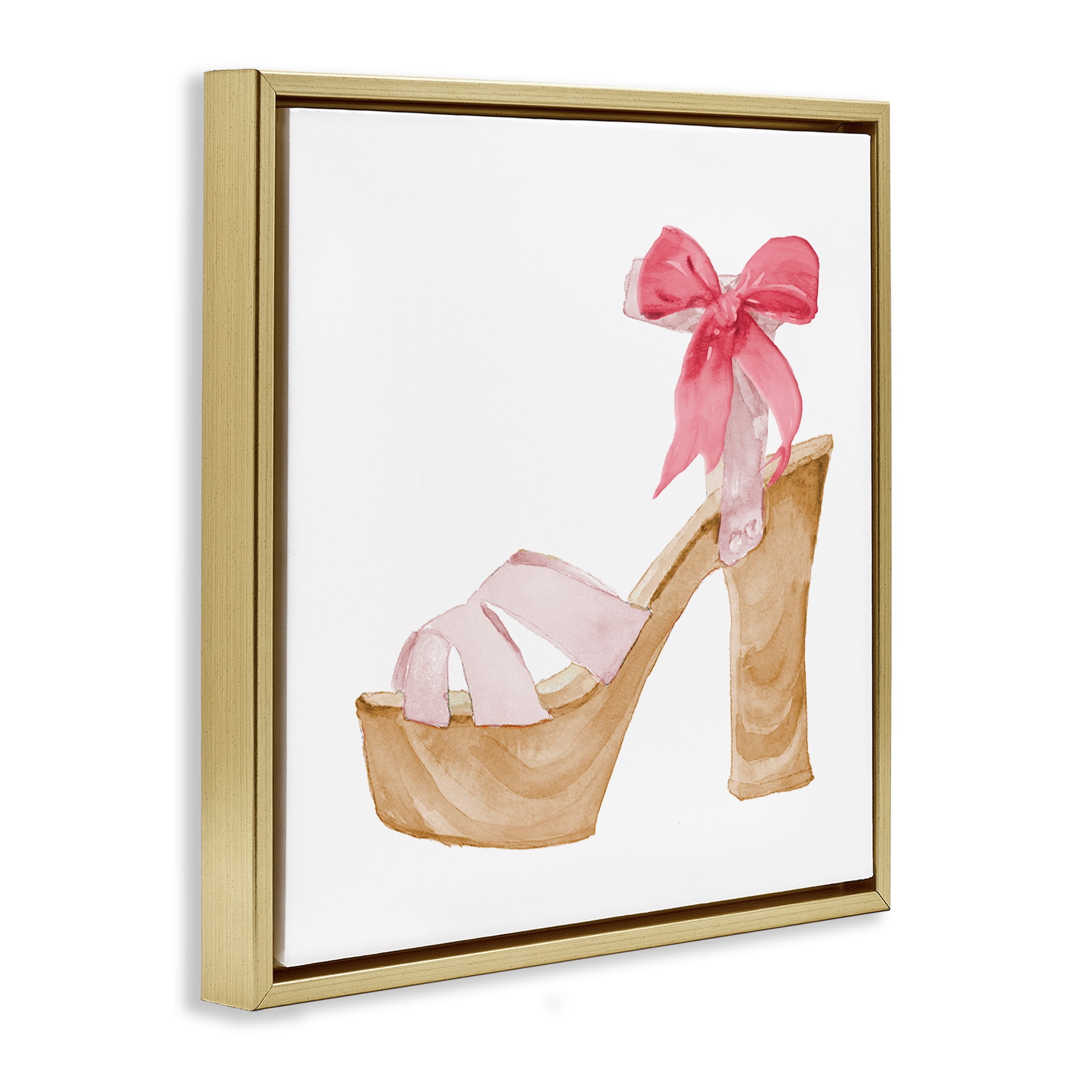 Stupell Industries Pool Party Summer Stiletto Fashion Painting Gold Floater Framed Canvas Art Print Wall Art, 18 x 18