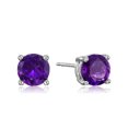 thumbnail image 3 of Sterling Silver Earrings with Real or Created Round Cut Birthstone, February - African Amethyst, 3 of 3