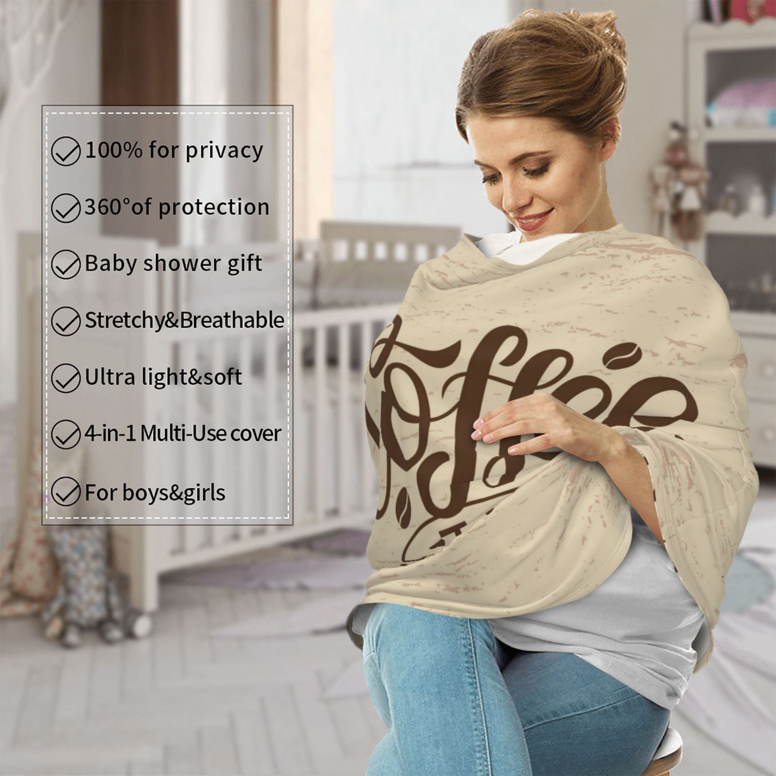 Fotbe Coffee Time (2) Pattern Car Seat Covers for Babies, Nursing Breastfeeding Cover Infant Carseat Canopy, Soft Stretchy Carrier Cover