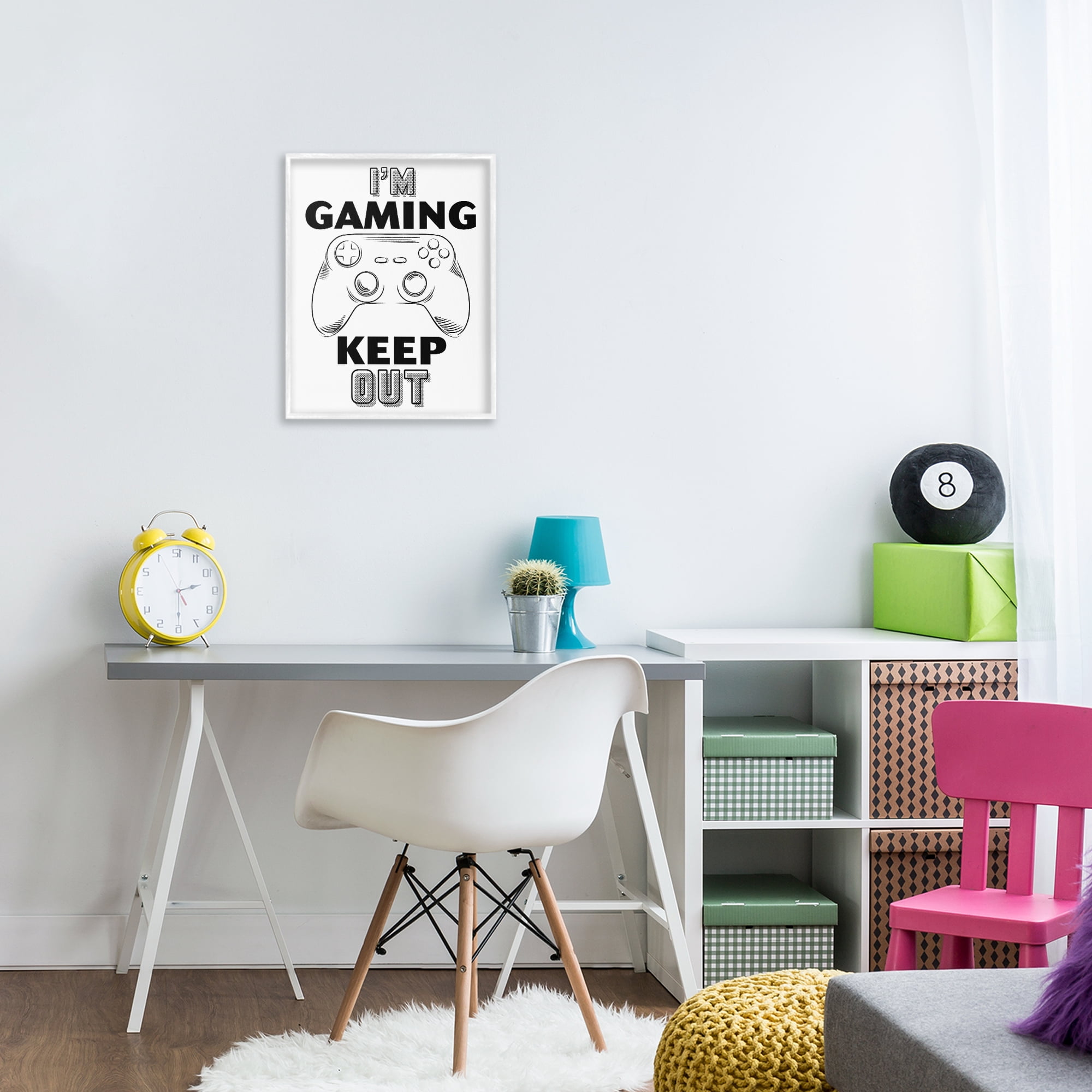 Stupell Industries Gaming Keep Out White Framed Giclee Art, design by Marcus Prime