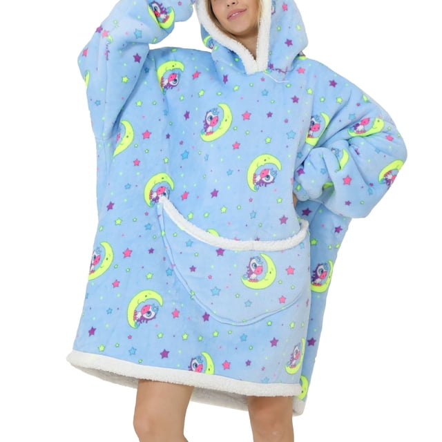 Wearable Blanket Hoodie, Soft Large Pockets Machine Wash Flannel Blanket Hoodie Cute Pattern Print For Sleeping For Adult ANGGREK Moon Pony Tamaño promedio para adultos
