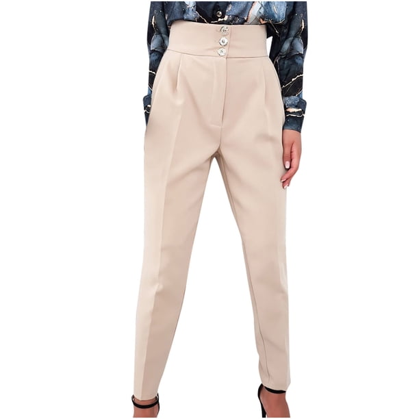 Pantalones largos para mujer, pantalones informales sólidos, cómodos pantalones de traje informales con bolsillo elástico Odeerbi ODB-2