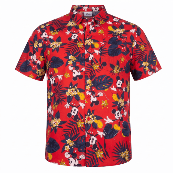 Disney Mickey Mouse Floral Button-Up Shirt Tropical Hawaiian Short Top