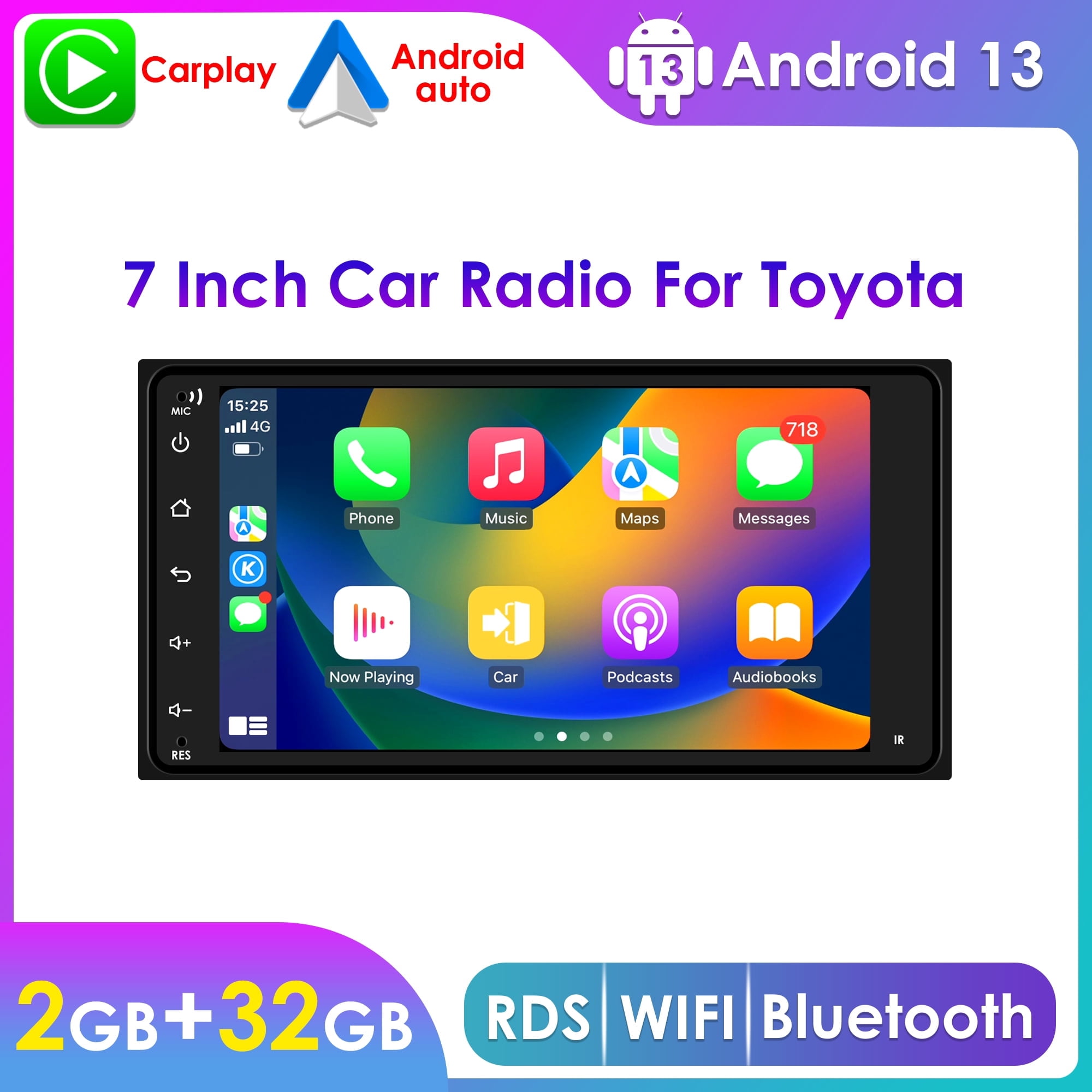 Apple CarPlay Android 13 Bluetooth 2+32GB Wifi AUX Car Stereo Radio Head Unit Multimedia GPS Navigation Player For Toyota 4Runner 2002 2003 2004 2005 2006 2007 2008 2009