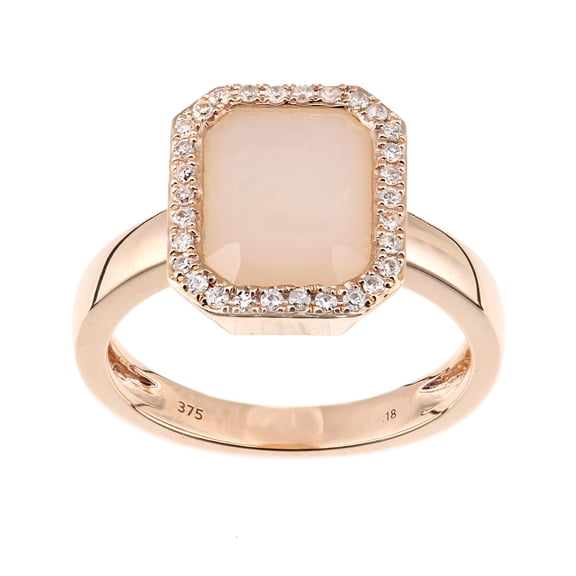 9ct Rose Gold Jewelco London Diamond Octagon Opal Octagon Halo Rubover Ring
