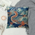 thumbnail image 2 of JEUXUS Blue Teal Sofa Pillowcase Dragon Orange Navy Blue Turquoise Throw Pillow Case Chinoiserie Style Pillows Nursery Decor Modern Linen Pillow Cover for Sofa Chair Car, 2 of 5