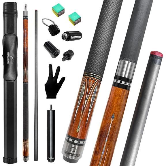 58" Carbon Fiber Pool Cue Stick with Screw-in Extension and Leather Case,20oz Low Deflection Cue Stick, 3 * 8/8Joint Pin, Billiard Cue Sticks Set(Brown)