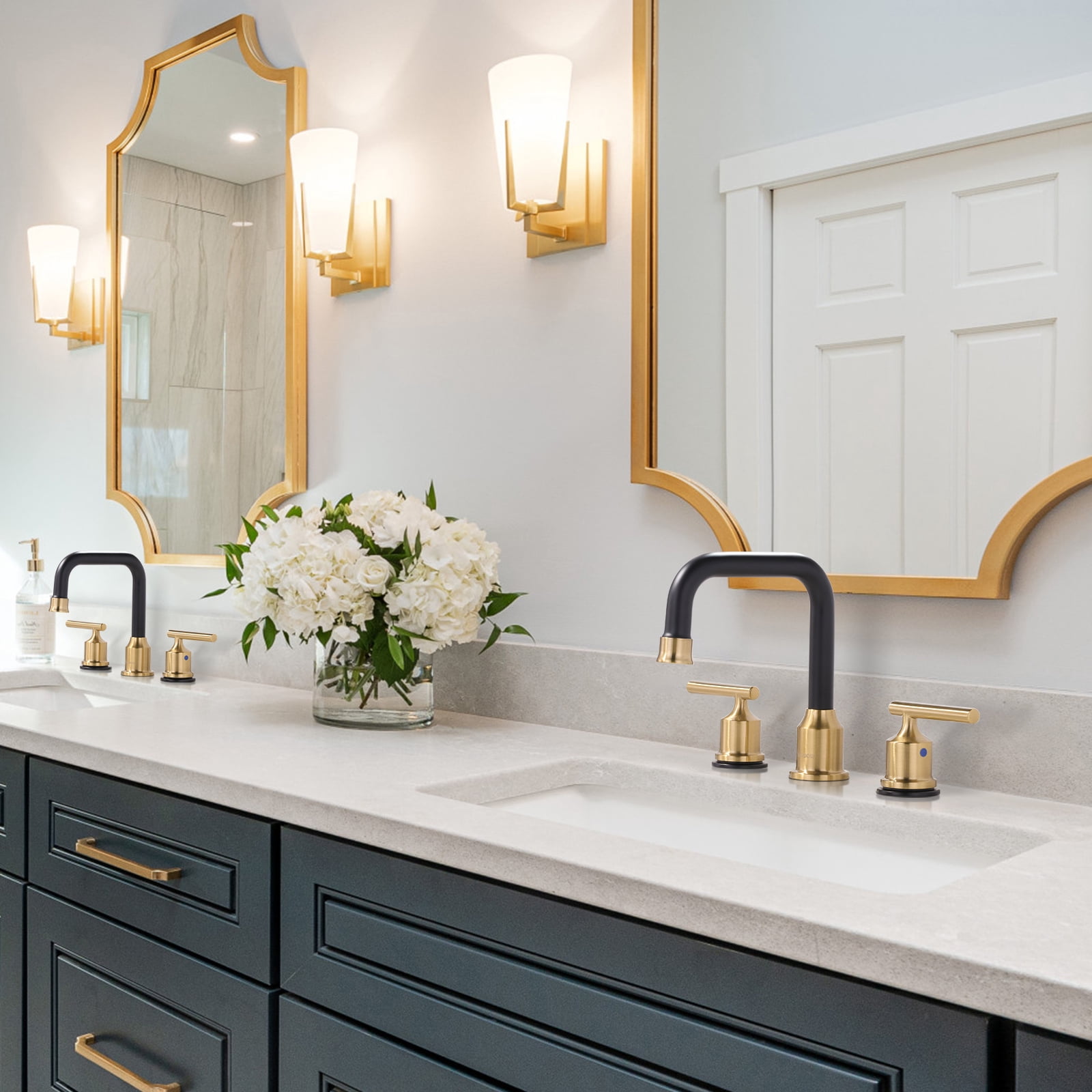 WOWOW Widespread Bathroom Sink Faucet 3 Hole with Pop-up Drain and Supply Lines(2 Pack)