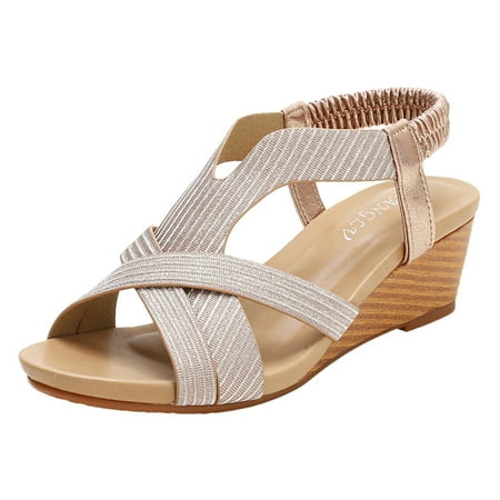 

GNEIKDEING Women s Bohemian National Style Open Toe Summer Comfortable Holiday Sandals Travel Slope Heel Roman Sandals Gift on Clearance
