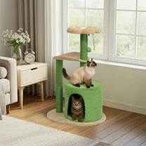 UBesGoo Cat Tree, 33in Multi-Level Tower for Play & Rest with Scratching Post, Curved Perch & Plush Bed, Green