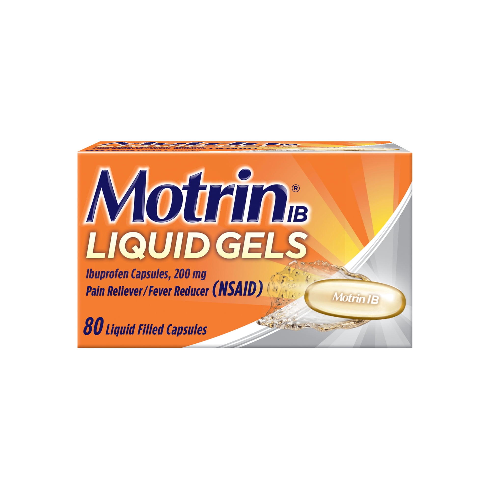 Motrin IB Liquid Gels, Ibuprofen 200mg, Pain & Fever Relief, 80 Count