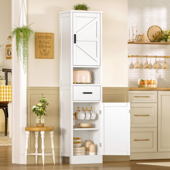 66.93" Tall Storage Cabinet, Bathroom Storage Cabinet With 2 Doors & 2 Drawer, White
