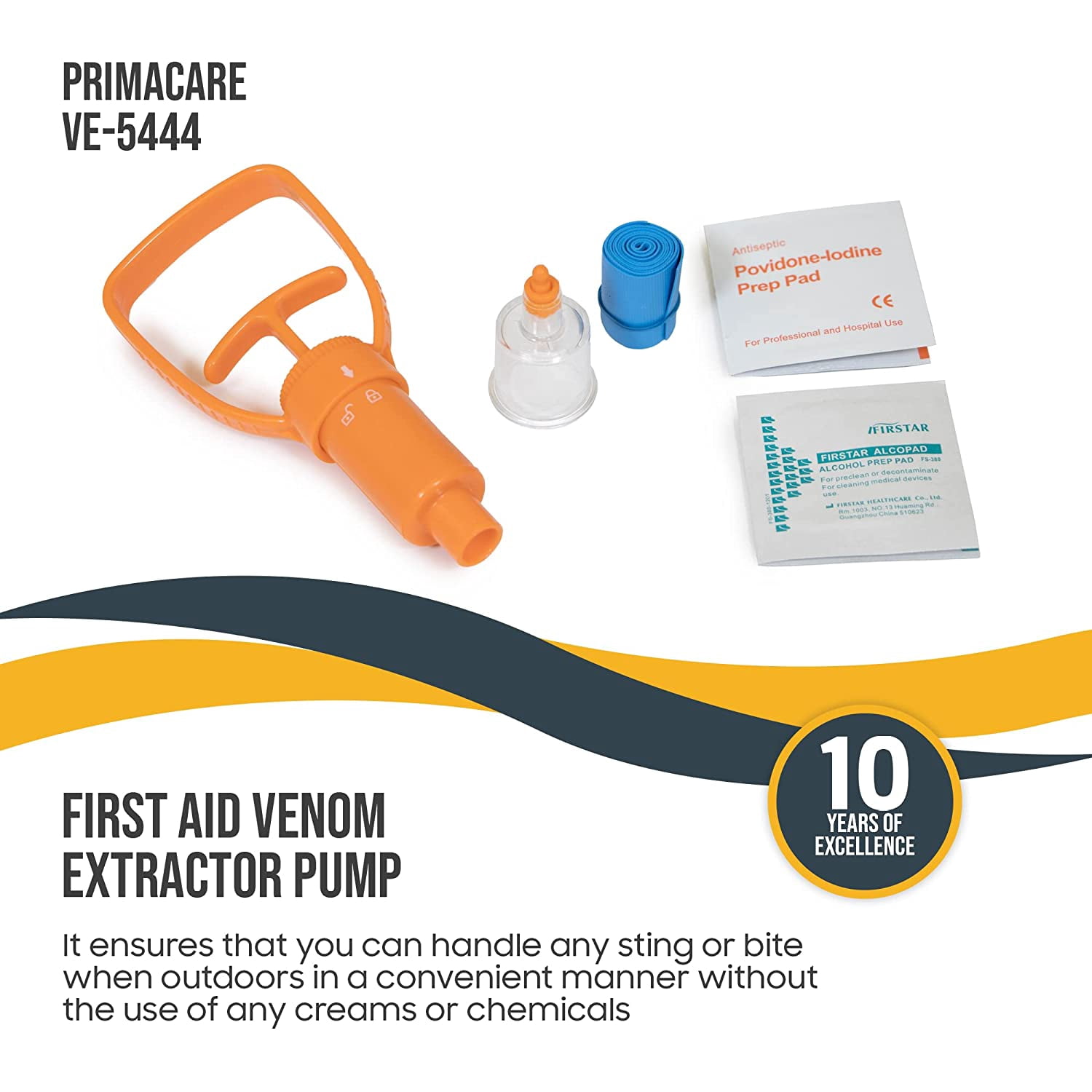 PrimaCare Venom Survival Poison Extractor Pump, One-Hand Use First Aid Kit, Pack of 3 Kits