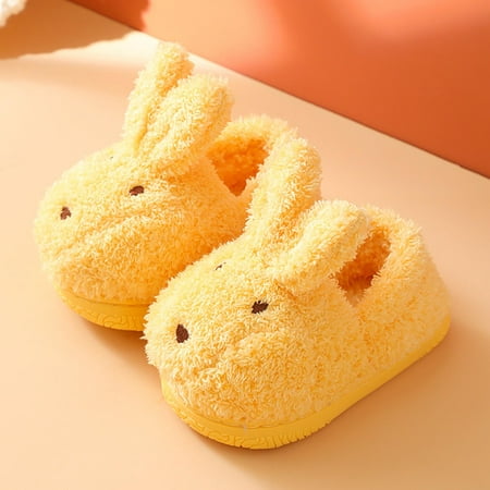 

QISIWOLE Winter Warm Home Kids Cotton Slippers Cute Bunny Pattern Indoor Cartoon Baby Soft Sole Flat Bottom Children Slip On Shoes clearance under $10