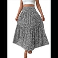 thumbnail image 2 of Falda Midi de Cintura Alta Elástica para Mujer, Informal, de Verano, , con Volantes, Estampado Floral, Corte A. Flor Negra XL, 2 of 8