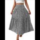 thumbnail image 2 of Falda Midi de Cintura Alta Elástica para Mujer, Informal, de Verano, , con Volantes, Estampado Floral, Corte A. Flor Negra XL, 2 of 8
