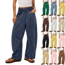 Hearthz Baggy Barrel Sweatpants High Waisted Wide Leg Loose Sweatpants Women Drawstring Waist Contrast Patchwork Lounge Pants Women W/pockets
