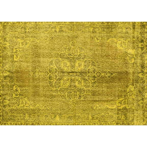 Ahgly Company Machine Washable Indoor Rectangle Persian Yellow Traditional Area Rugs, 5' x 7'