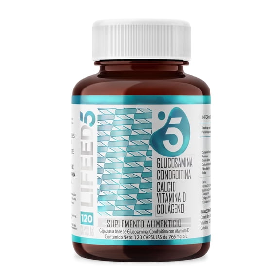 Suplemento Alimenticio 120 Cápsulas Glucosamina Condroitina Colágeno Hidrolizado Calcio y Vitamina para 120 Días LIFEED5 Jnts