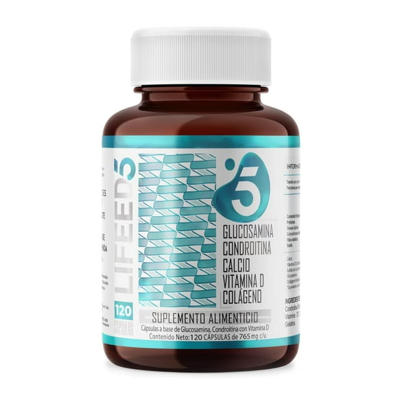 Suplemento Alimenticio 120 Cápsulas Glucosamina Condroitina Colágeno Hidrolizado Calcio y Vitamina para 120 Días LIFEED5 Jnts