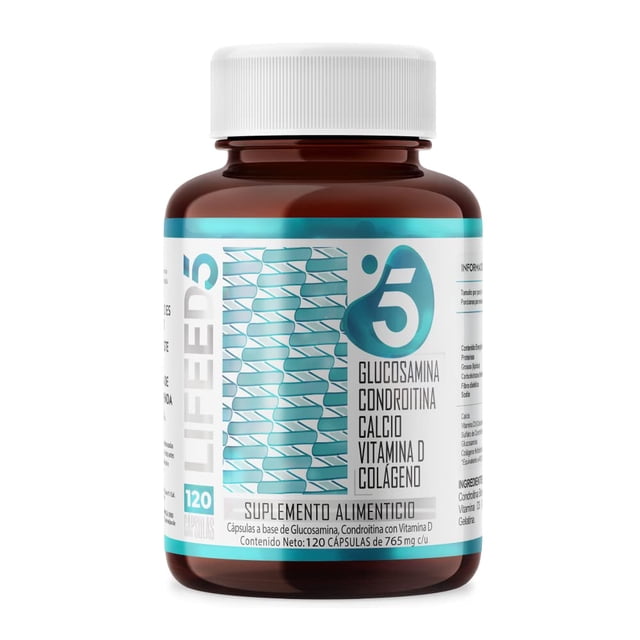 Suplemento Alimenticio 120 Cápsulas Glucosamina Condroitina Colágeno Hidrolizado Calcio y Vitamina para 120 Días LIFEED5 Jnts