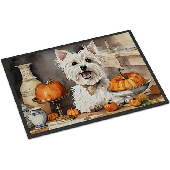 24 x 36 in. Unisex Westie Fall Kitchen Pumpkins Indoor or Outdoor Mat