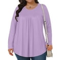 thumbnail image 2 of tarylea Plus Size Tops for Women Crew Neck Chest Pleated Tunic Solid Color Long Sleeve Shirts Casual Loose Fall Basic Dailywear Tops, 2 of 7