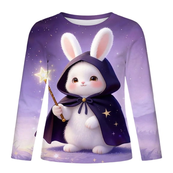 Jamsmile Toddlers Girls T-Shirts Easter Bunny Print Girls Casual Long Sleeve Tee Shirts Soft Cute Shirts Loose Kids Girls T Shirts