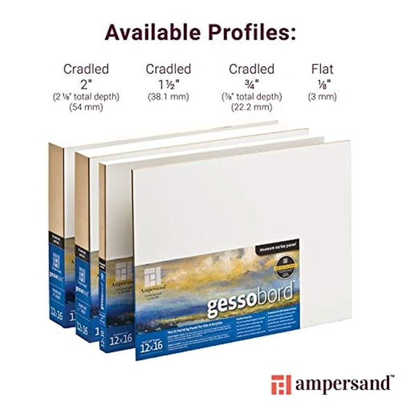 Ampersand Art Supply Gesso Wood Painting Panel: Museum Series Gessobord, 9" x 12", 2 Inch Cradle