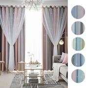 KEDSUM Double Layer Gradient Blackout   Sheer Curtains Hollow-Out Stars Grommet Curtain Set of 2
