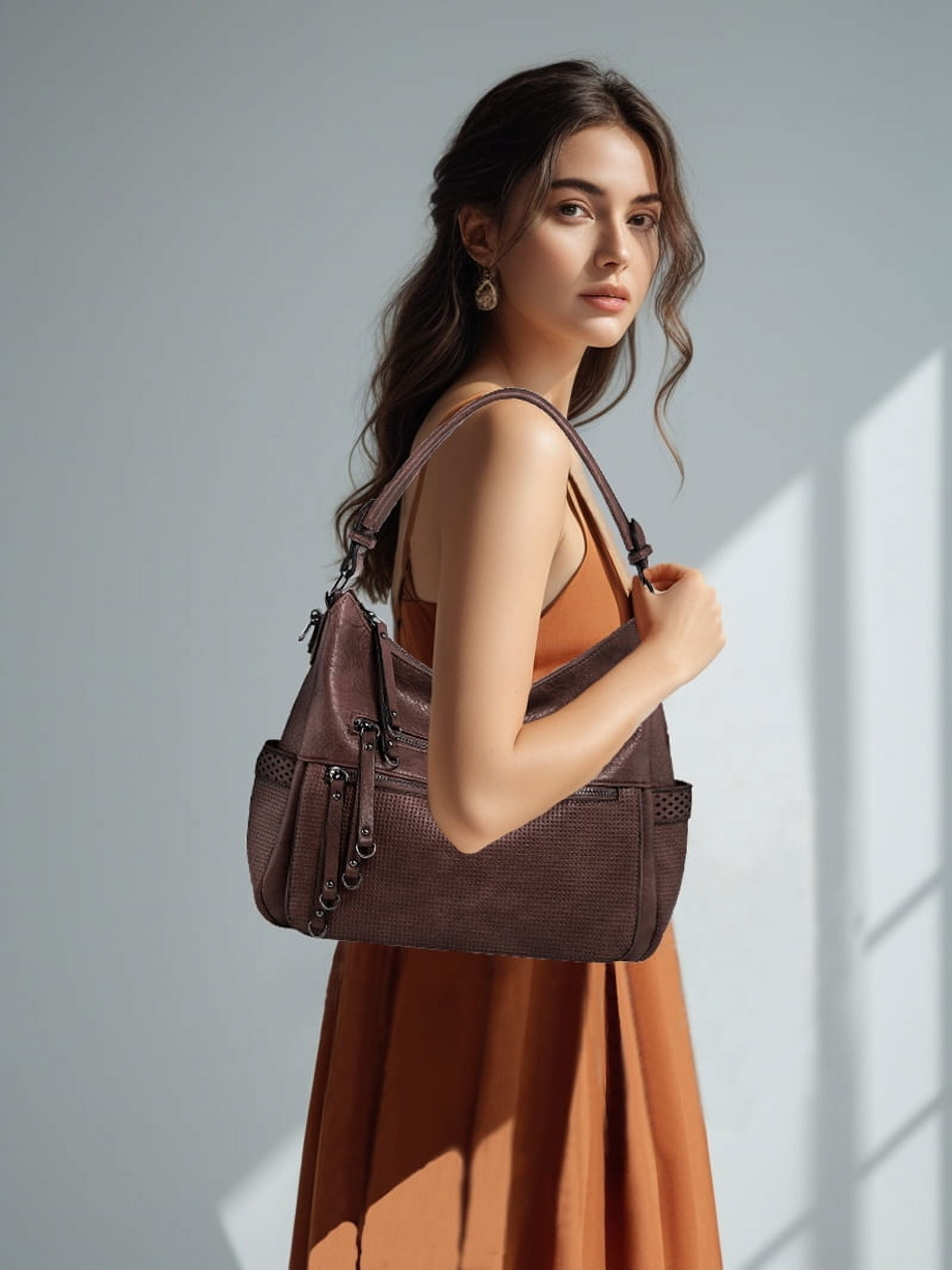 Capamaster Large Capacity Vintage Hobo Bag | Retro PU Leather 2-Way Shoulder Crossbody Purse for Women Coffee