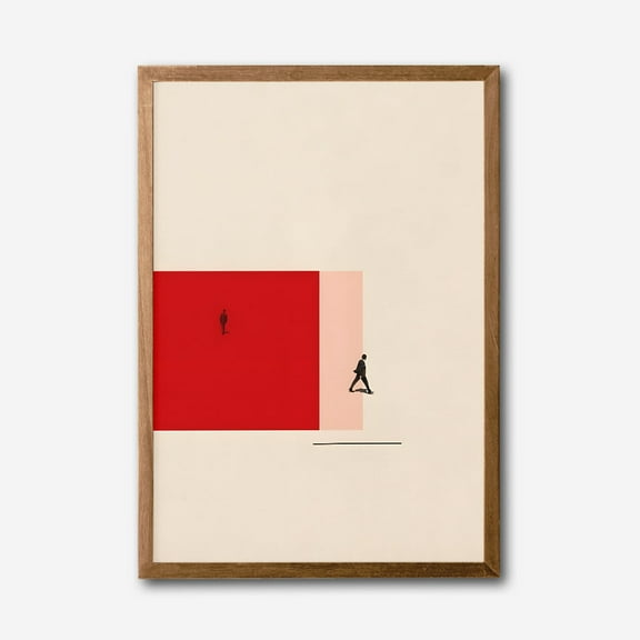Minimalist Abstract Canvas Wall Art, Modern Red Geometric Print, Contemporary Home Decor, Black Frame Included