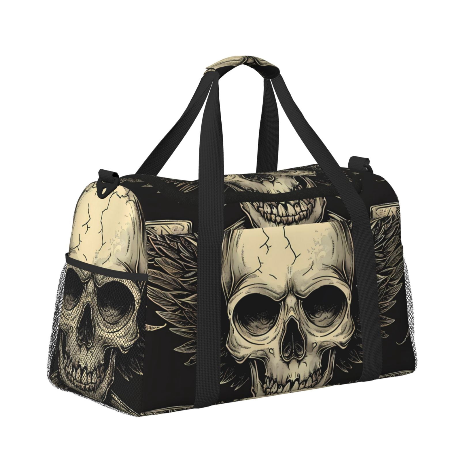 Fuzoiu Gothic Winged Skull Print Travel Duffle Bag,Carry On Tote Bags,Duffel Bag,Sport Gym Bag, Hospital Bag for Labor and Delivery, Overnight Bag,Luggage Bag