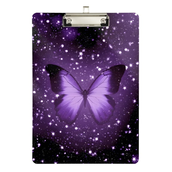 ALAZA Plastic Clipboard A4 Letter Size Decorative Clipboards for Students Women Men 9" x 12.5" Sparkling Butterfly Purple-a1
