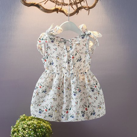 

nsendm Kids Dress Baby Girls Ribbons Sleeveless Bow Floral Princess Toddler Dresses Girls Dress&Skirt Pleated Dress for Kids Dress White 12-18 Months