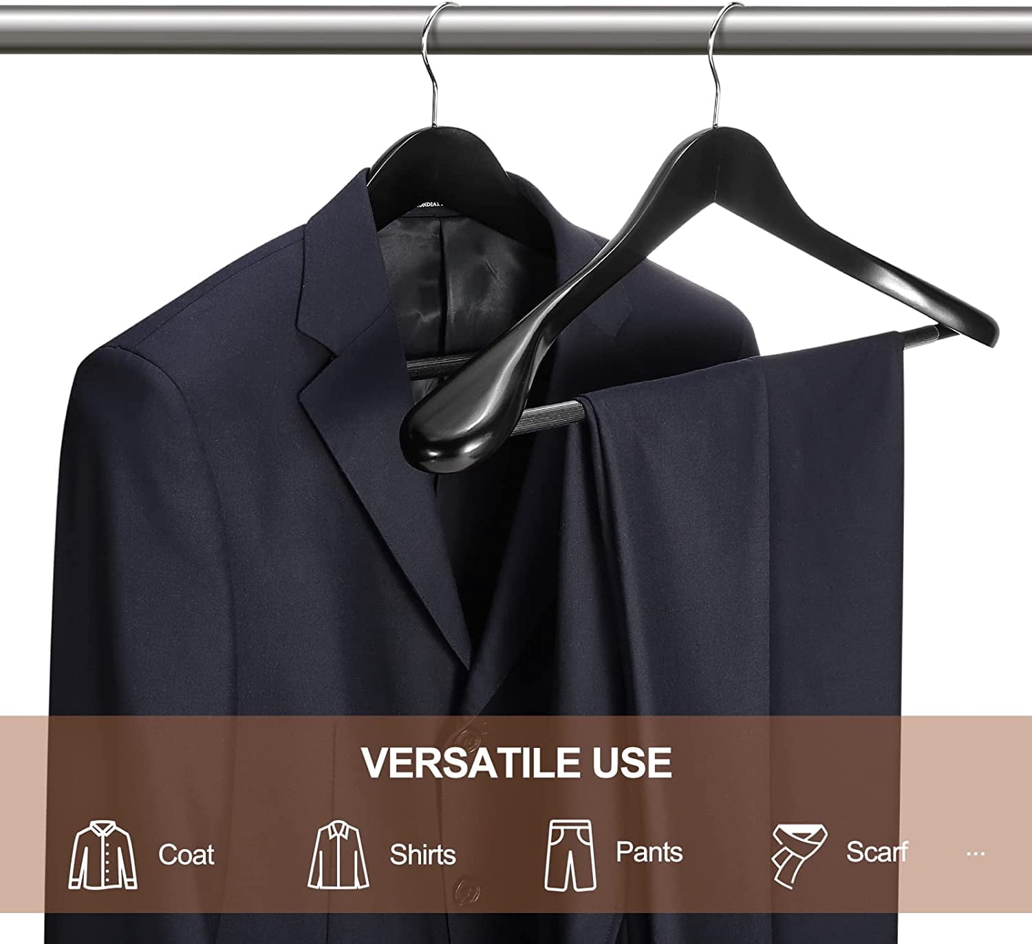 Wide Wood Clothes Hangers, Wooden Hangers for Clothes, Suit Hangers for Men, 6 Pack, Black