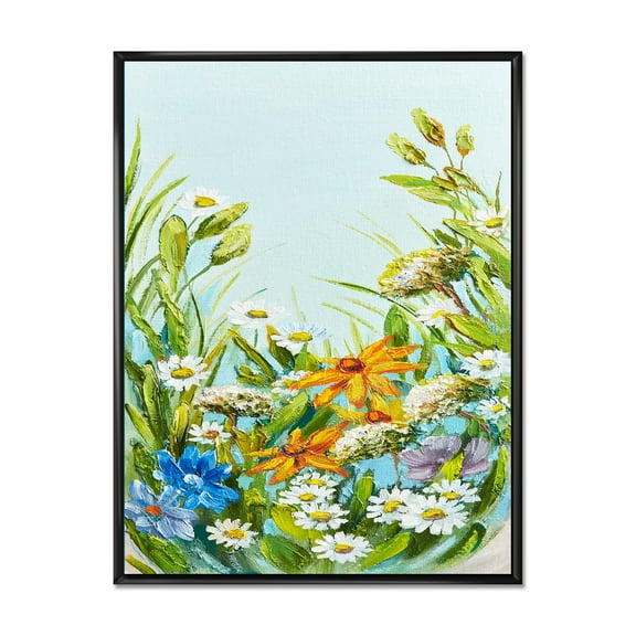 Designart 'Still Life Of Colorful Wildflowers With Leaves II' Traditional Framed Canvas Wall Art Print
