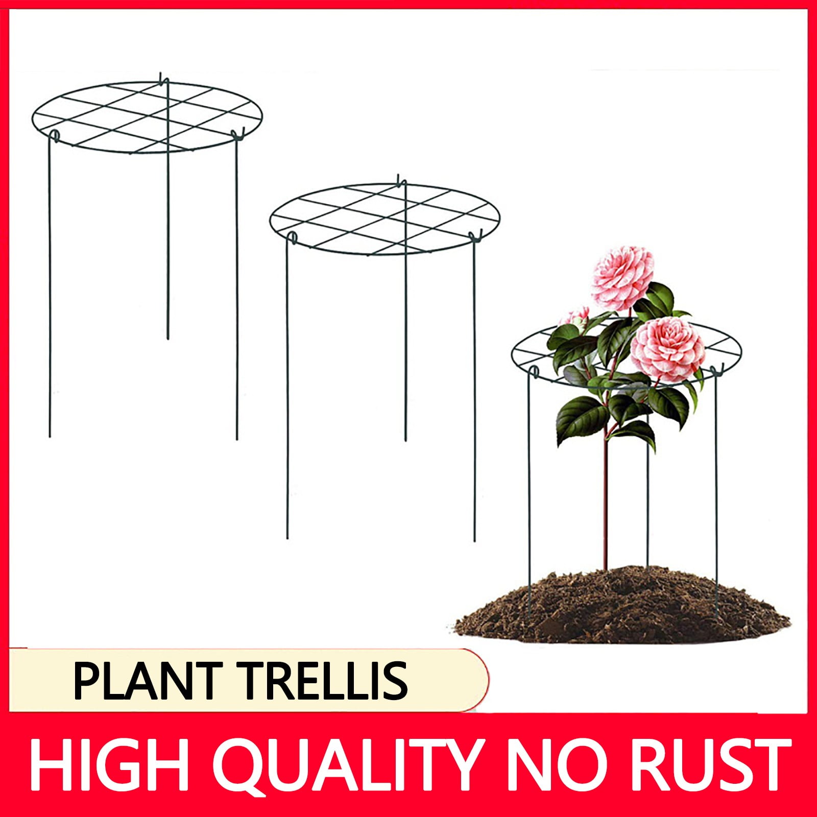 Ke1Clo Peony Support Cage 3Pcs Metal Grow Through Frame, Tomato Rose Flower Garden Stake Holder, Sturdy Reusable Weather Resistant for Outdoor Gardening