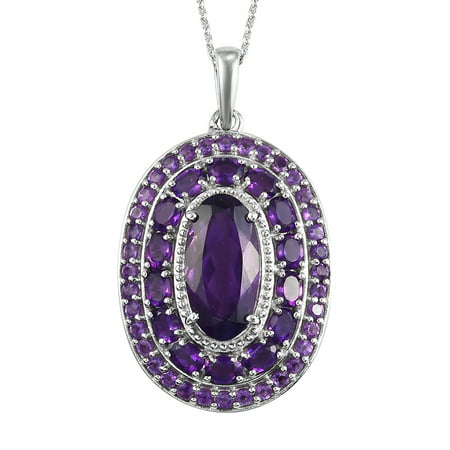 Shop LC 925 Sterling Silver Oval Amethyst Cocktail Necklace Platinum Plated Pendant Wedding Bridal Anniversary Engagement Jewelry For Women Size 20" Ct 6.4