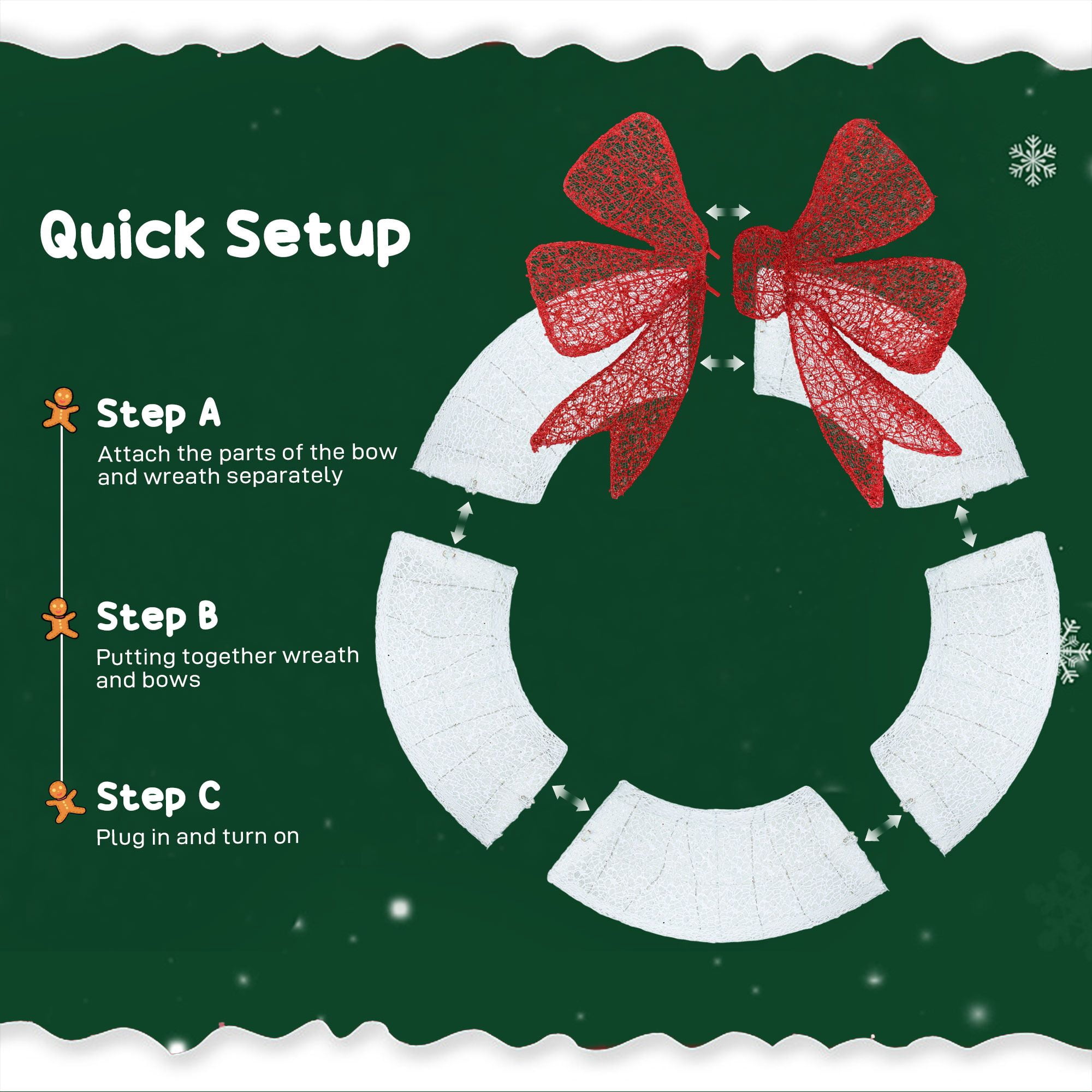 48 Inch Lighted Christmas Wreath with Dual Color LED Lights, 232 LEDs, 44 Modes, Remote, Daily Timer, Indoor Outdoor Holiday Decoration