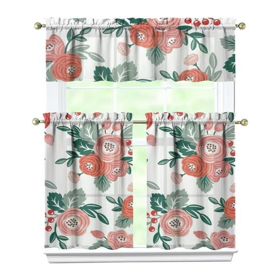 Pioneer Kitchen Curtains and Valance Set 36 Inch Tier Huasebeizi 3 Pieces Set Dining Room Small Curtain Drapes Cafe Curtains Valance for Home Decor Rod Pocket