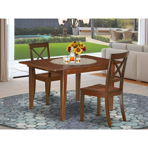 East West Furniture Milan 3-piece Traditional Wood Dining Set in Mahogany