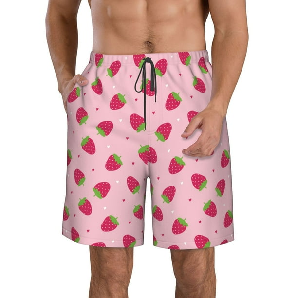 Balery Strawberries Traje de Baño Estilo Hawaiano para Hombre, Shorts de Secado Rápido con Bolsillos-Large