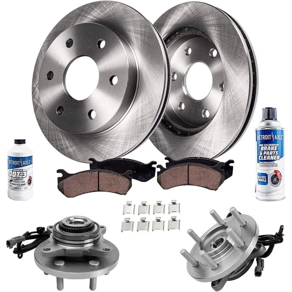 Detroit Axle - 4WD Front Disc Brake Rotors Ceramic Pads   Wheel Hub Bearings Replacement for 2017-2020 Ford F-150 - 8pc Set